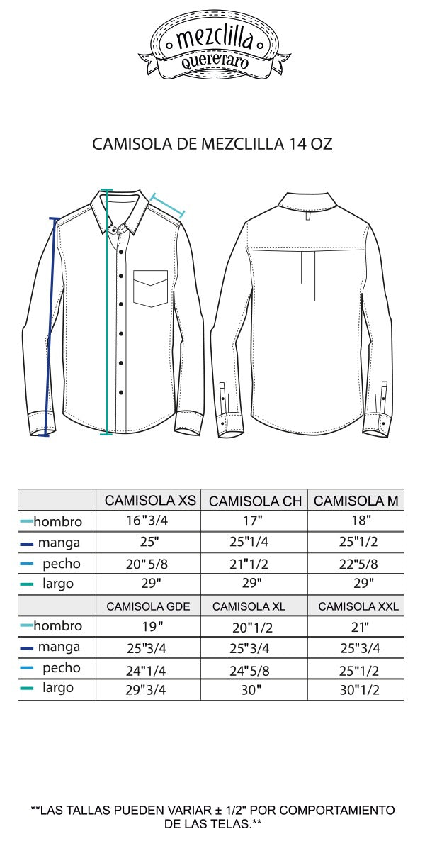 Camisa Work | Camisola de Mezclilla industrial uso rudo Hombre 14 oz