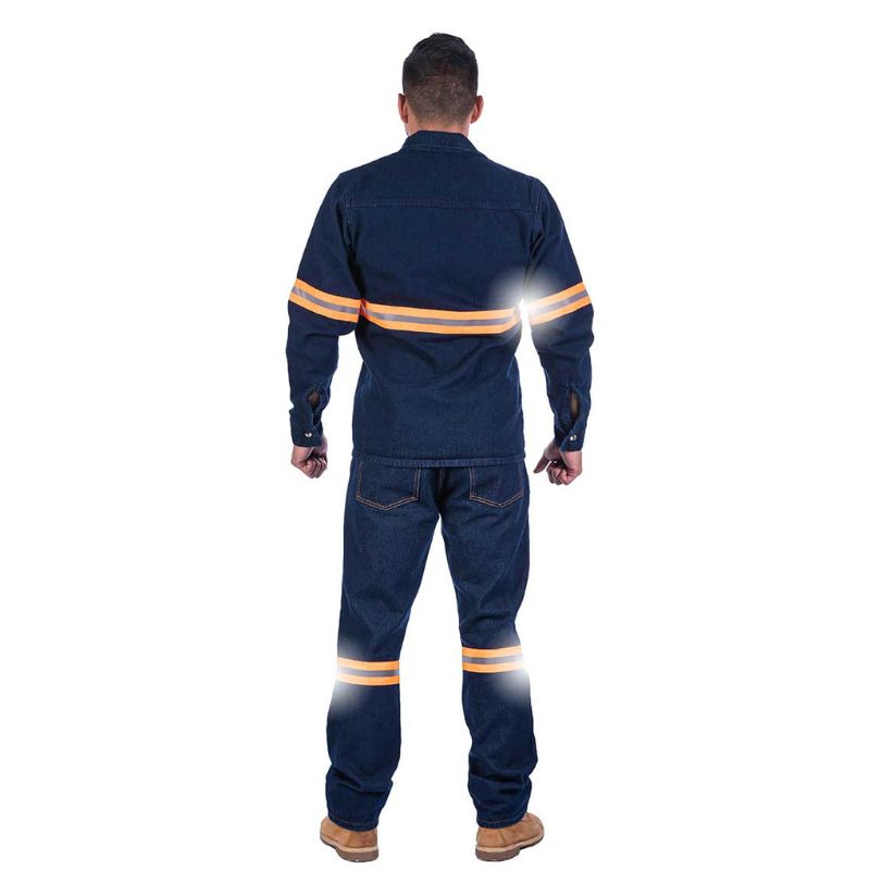 Camisa de Mezclilla Industrial con cinta reflejante para Hombre | Camisola de mezclilla uso rudo 14 oz
