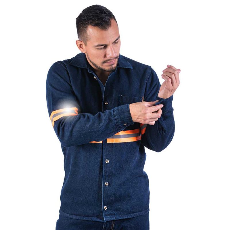 Camisa de Mezclilla Industrial con cinta reflejante para Hombre | Camisola de mezclilla uso rudo 14 oz