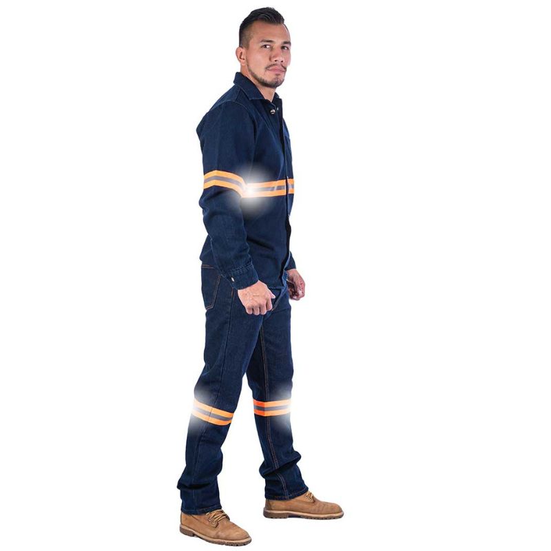 Camisa de Mezclilla Industrial con cinta reflejante para Hombre | Camisola de mezclilla uso rudo 14 oz