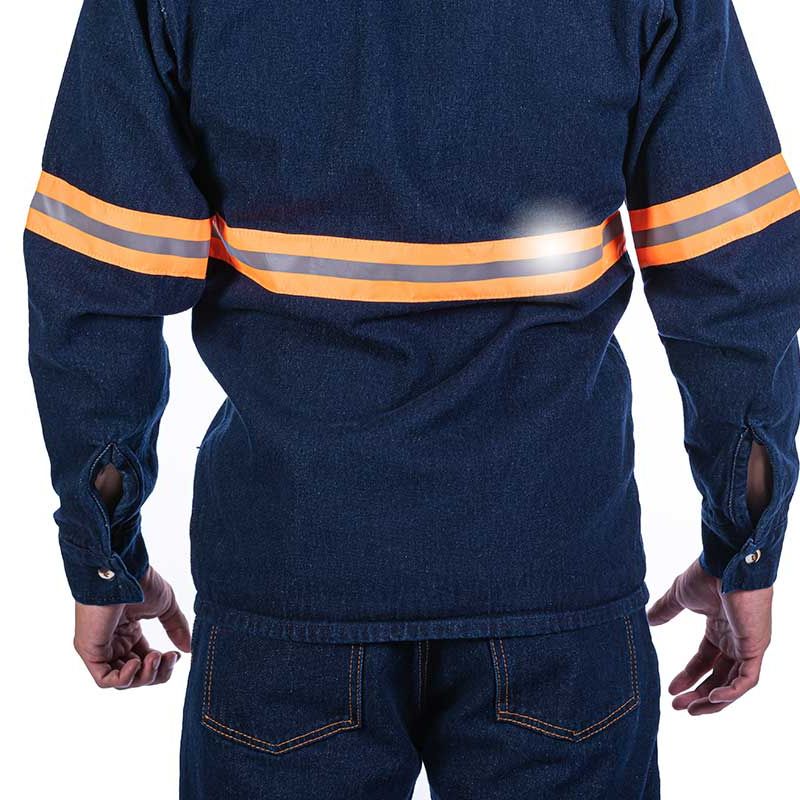 Camisa de Mezclilla Industrial con cinta reflejante para Hombre | Camisola de mezclilla uso rudo 14 oz