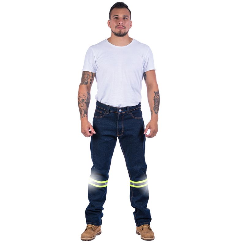 Pantalón de mezclilla para caballero con cinta reflejante 14 oz