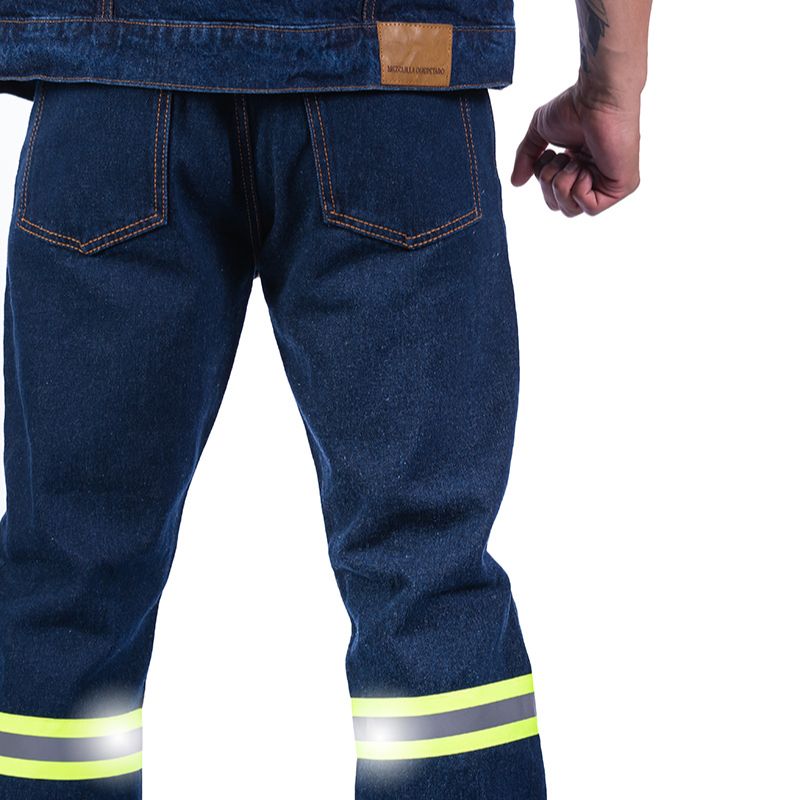 Pantalón de mezclilla para caballero con cinta reflejante 14 oz