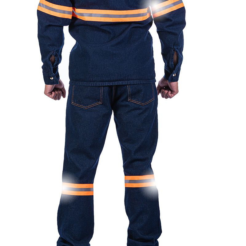 Pantalón de mezclilla para caballero con cinta reflejante 14 oz