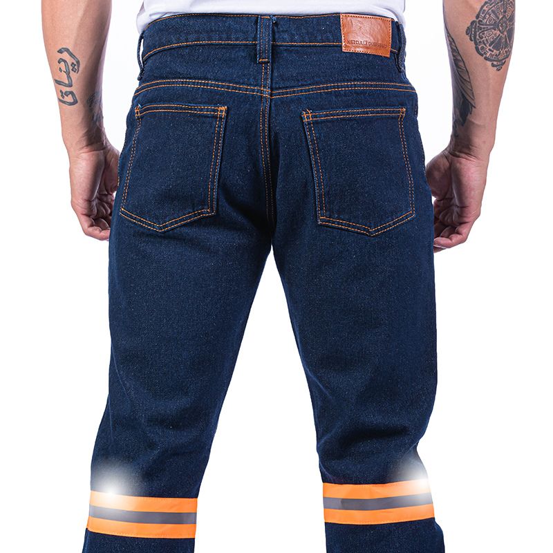 Pantalón de mezclilla para caballero con cinta reflejante 14 oz