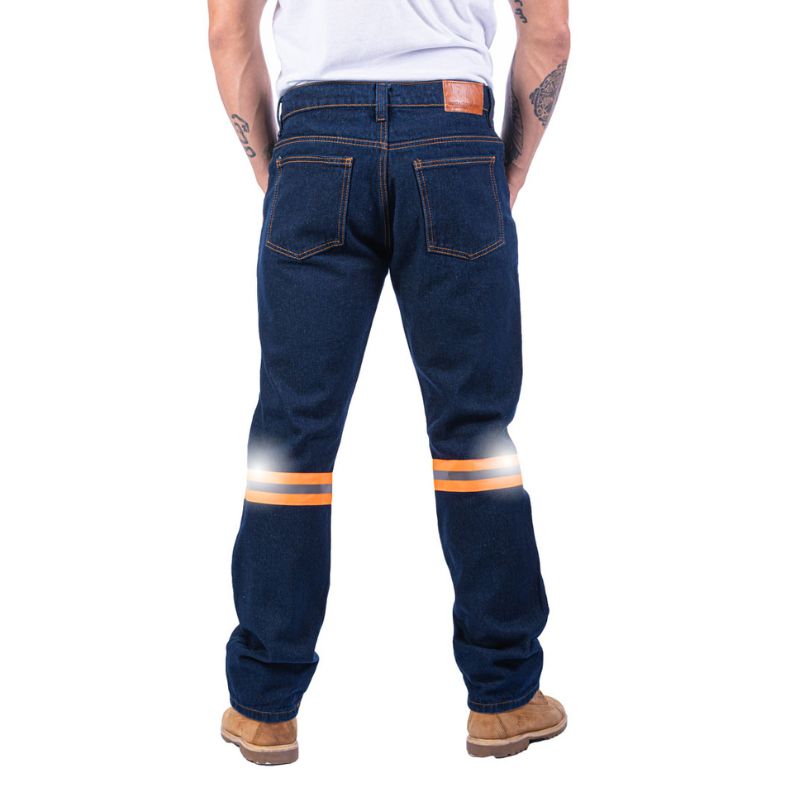 Pantalón de mezclilla para caballero con cinta reflejante 14 oz