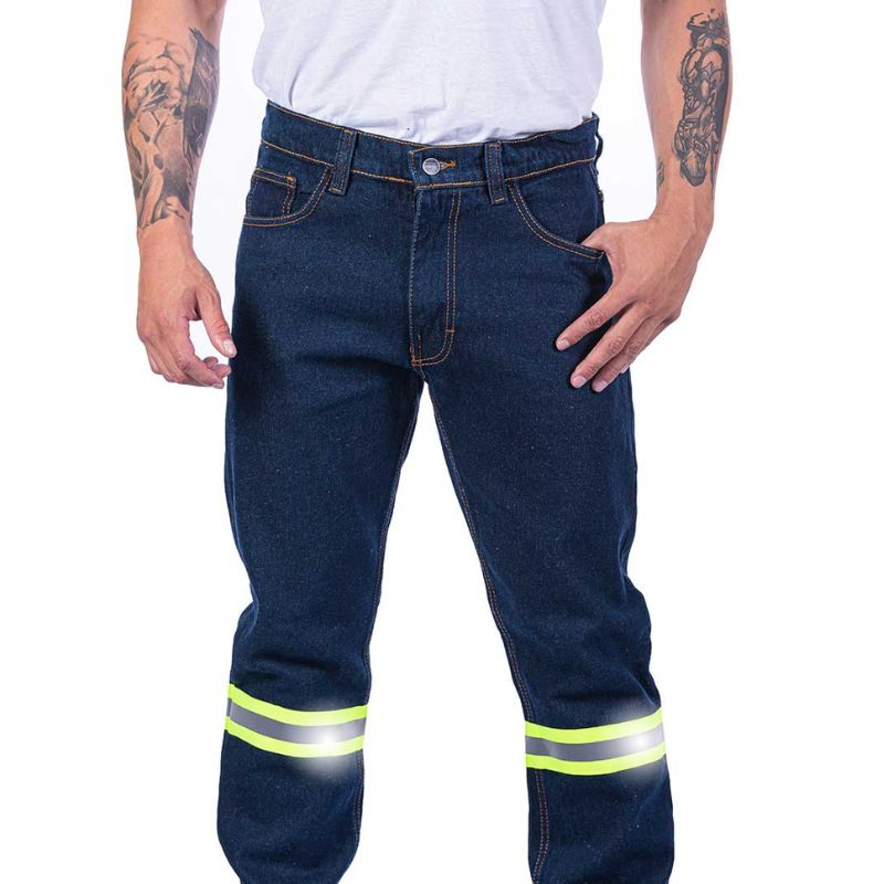 Pantalón de mezclilla para caballero con cinta reflejante 14 oz