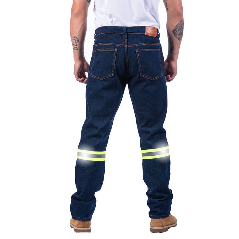 Pantalón de mezclilla para caballero con cinta reflejante 14 oz