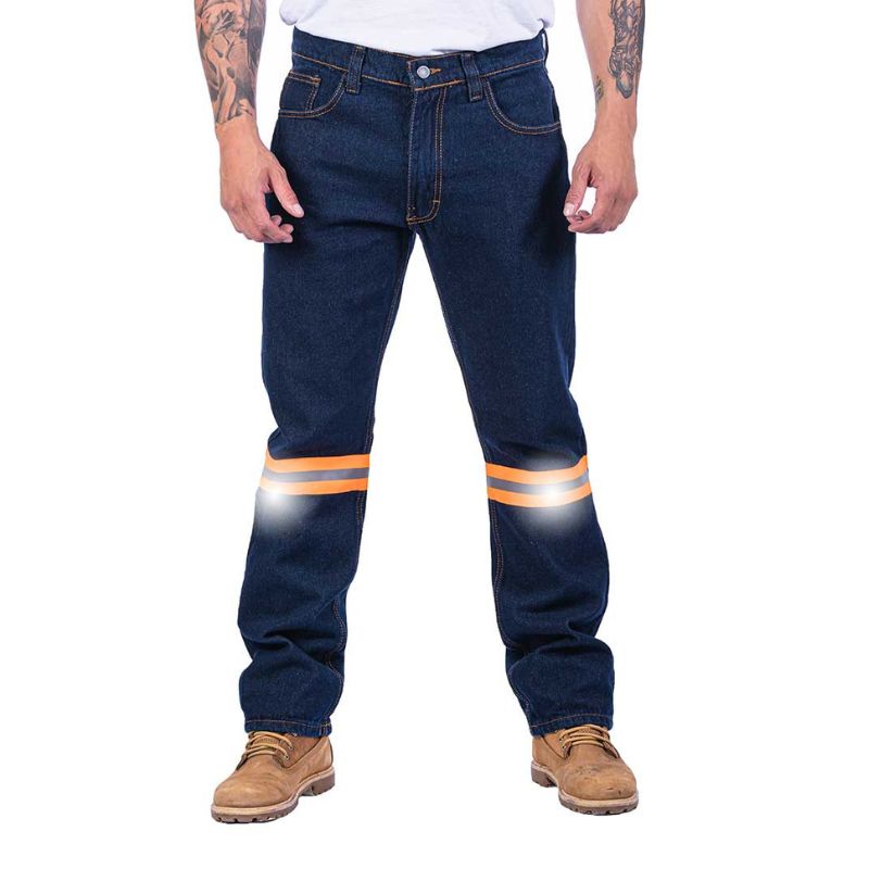 Pantalón de mezclilla para caballero con cinta reflejante 14 oz